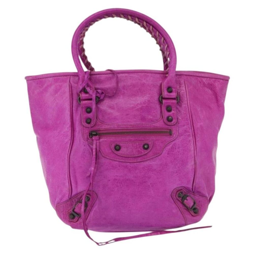 Balenciaga Classic Studs Sunday Tote Leather Purple Leather Handbag